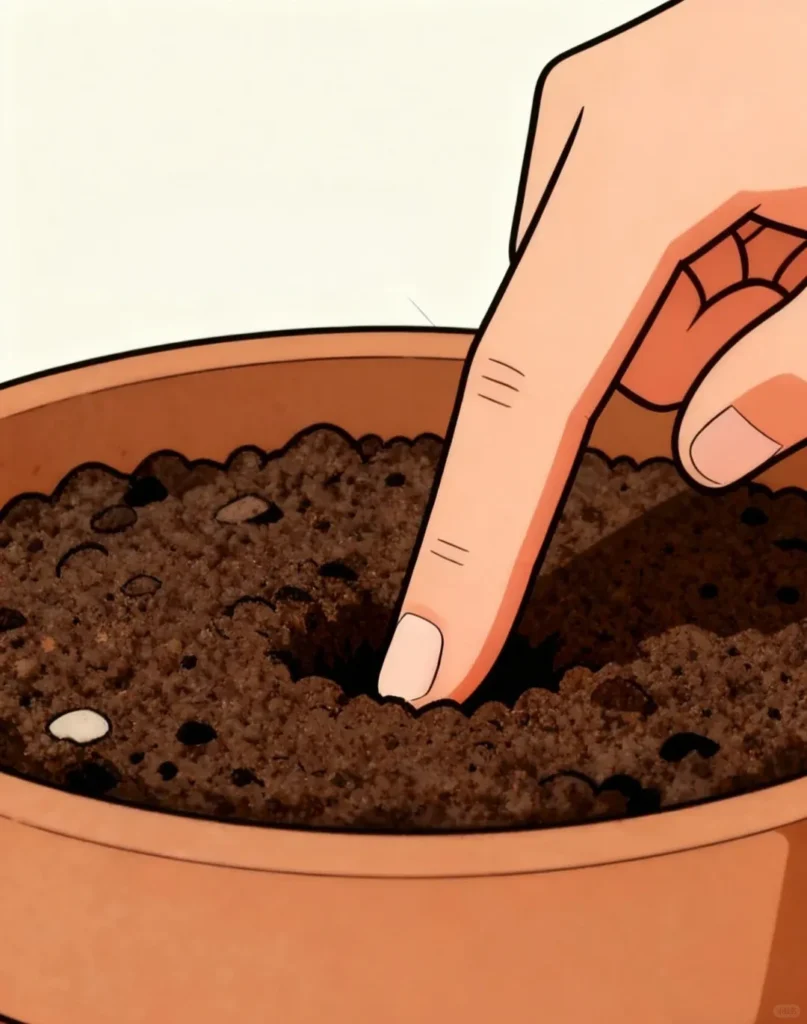 finger checking philodendron potting mix below the surface before watering